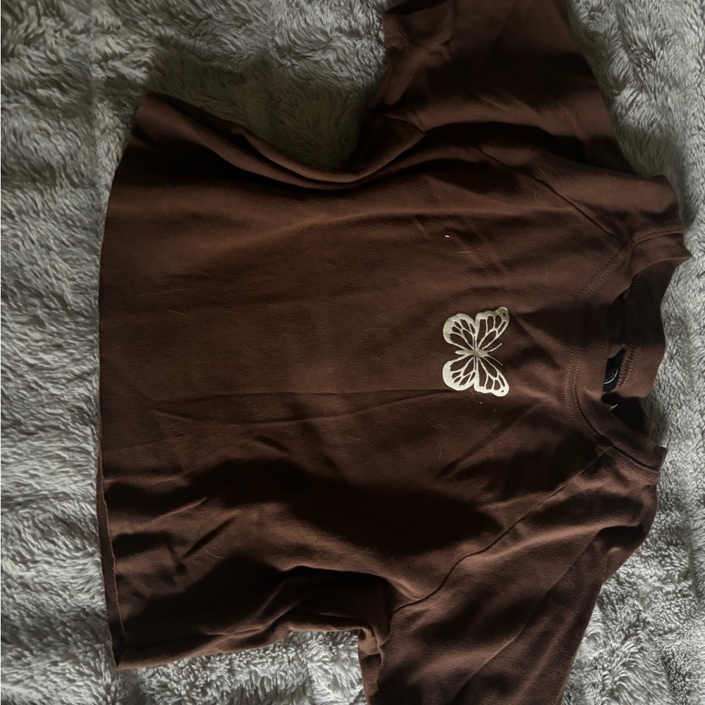 PacSun Brown baby tee with Butterfly Design